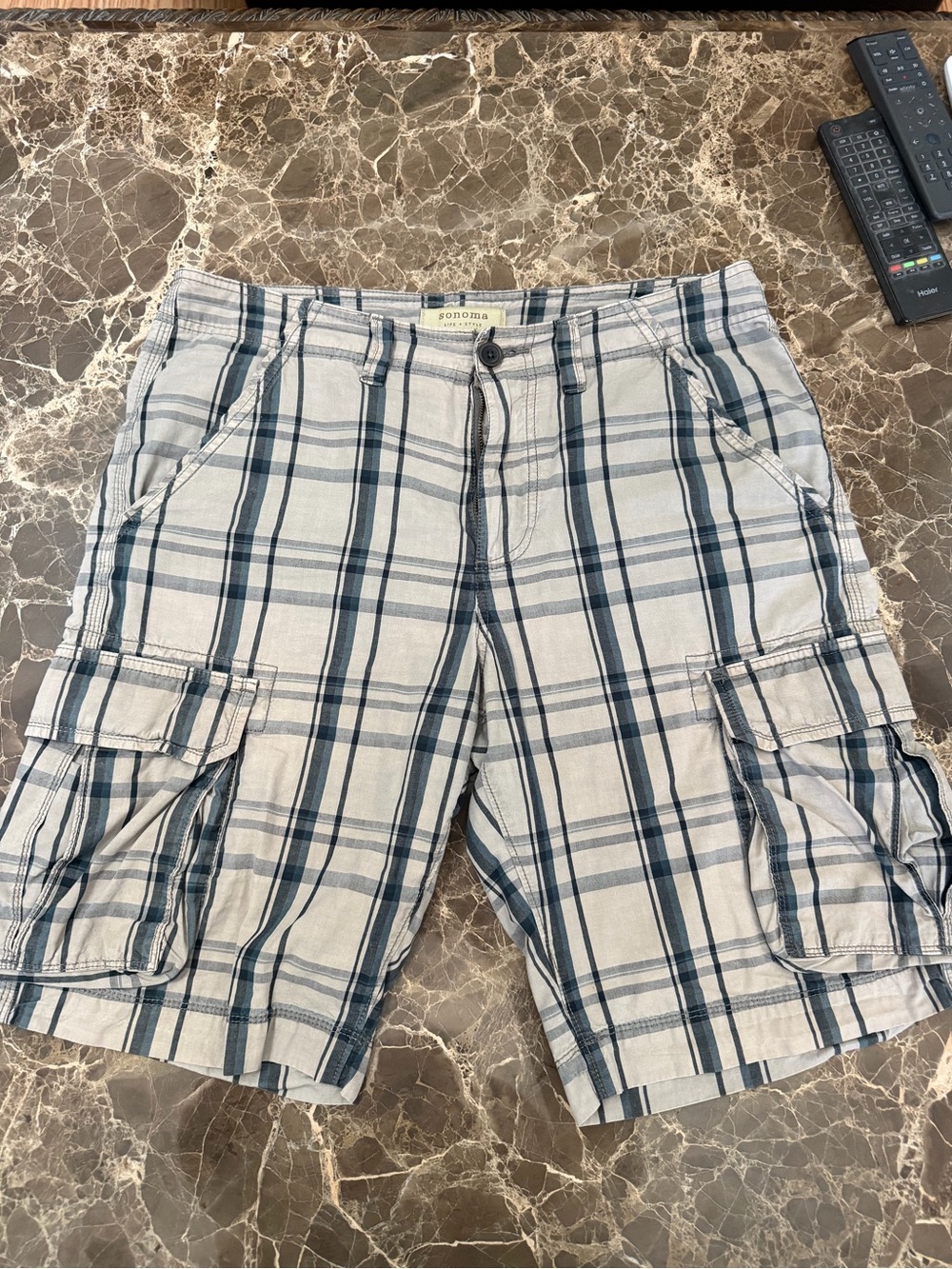 Sonoma White and Blue Plaid Cargo Shorts